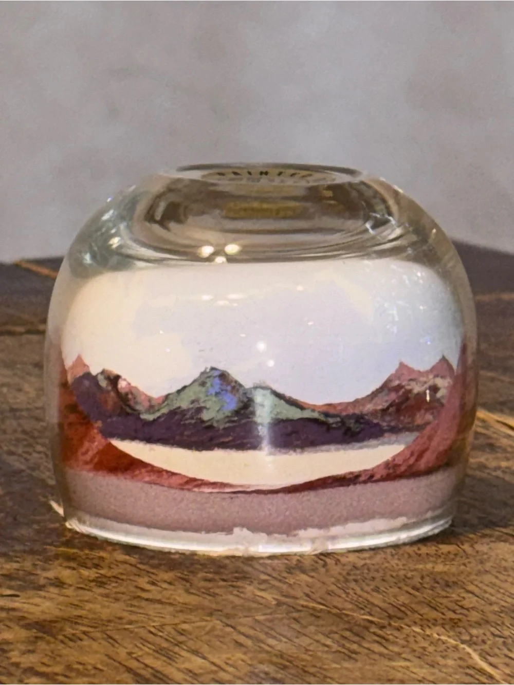 Vtg Arizona Southwest Glass Paperweight Hand Made Painted Desert Sand Art